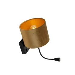 QAZQA Wandleuchte Schwarz mit Bronze-Samt-Schirm 18cm - Brescia