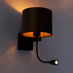 QAZQA Wandleuchte Schwarz mit Bronze-Samt-Schirm 18cm - Brescia