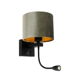 QAZQA Wandleuchte Schwarz mit grünem Samt-Schirm 18cm - Brescia