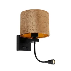 QAZQA Wandleuchte Schwarz mit Samt-Schirm Krokodil-Design 18cm - Brescia