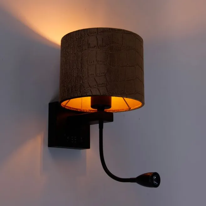 QAZQA Wandleuchte Schwarz mit Samt-Schirm Krokodil-Design 18cm - Brescia