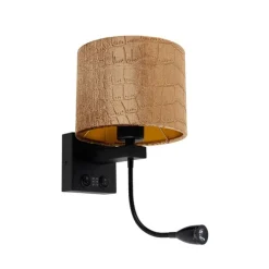 QAZQA Wandleuchte Schwarz mit Samt-Schirm Krokodil-Design 18cm - Brescia