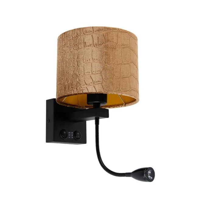 QAZQA Wandleuchte Schwarz mit Samt-Schirm Krokodil-Design 18cm - Brescia