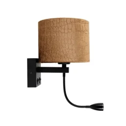 QAZQA Wandleuchte Schwarz mit Samt-Schirm Krokodil-Design 18cm - Brescia
