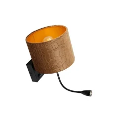 QAZQA Wandleuchte Schwarz mit Samt-Schirm Krokodil-Design 18cm - Brescia