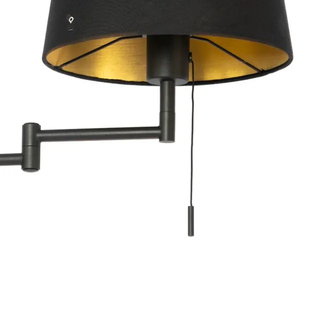QAZQA Wandleuchte schwarz mit schwarzem Schirm und verstellbarem Arm - Ladas