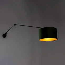QAZQA Wandleuchte schwarz mit Veloursschirm grün 35 cm verstellbar - Blitz