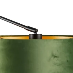 QAZQA Wandleuchte schwarz mit Veloursschirm grün 35 cm verstellbar - Blitz