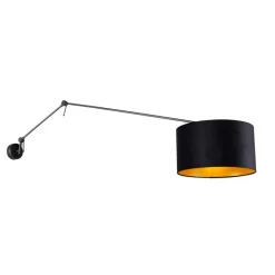 QAZQA Wandleuchte schwarz mit Veloursschirm schwarz 35 cm verstellbar - Blitz