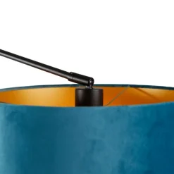 QAZQA Wandleuchte schwarz mit Veloursschirm blau 35 cm verstellbar - Blitz