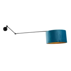 QAZQA Wandleuchte schwarz mit Veloursschirm blau 35 cm verstellbar - Blitz