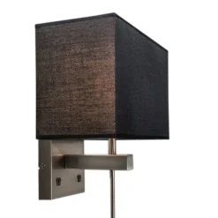 QAZQA Wandleuchte Stahl mit schwarzem Schirm und Lesearm inkl. LED - Bergamo