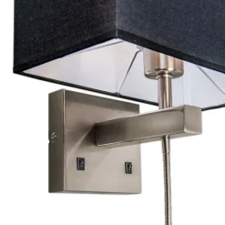 QAZQA Wandleuchte Stahl mit schwarzem Schirm und Lesearm inkl. LED - Bergamo